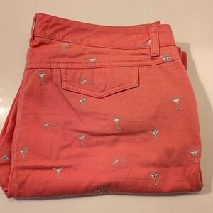 J. CREW Women's "Favorite Fit" Coral Capris with Martini Glass Print | 14